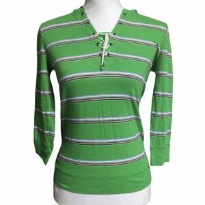 Ralph Lauren Womens Hoodie Top  Size XS Green Stripes Sailor Pullover